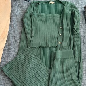 Green 3 piece Ribbed Knit Women's Lounge set